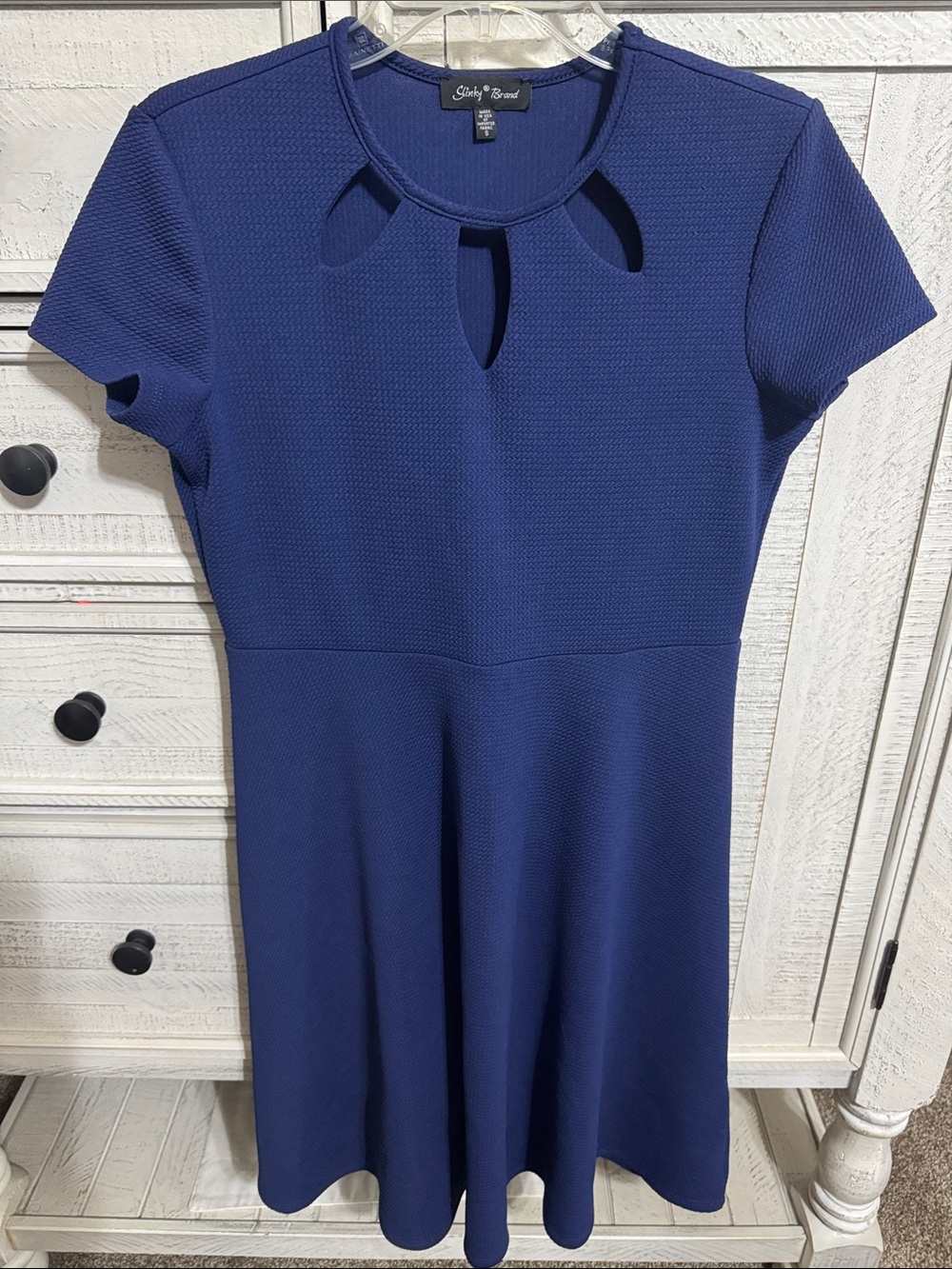 Slinky Brand Navy Cutout Short Sleeve Fit-and-Flare Dress